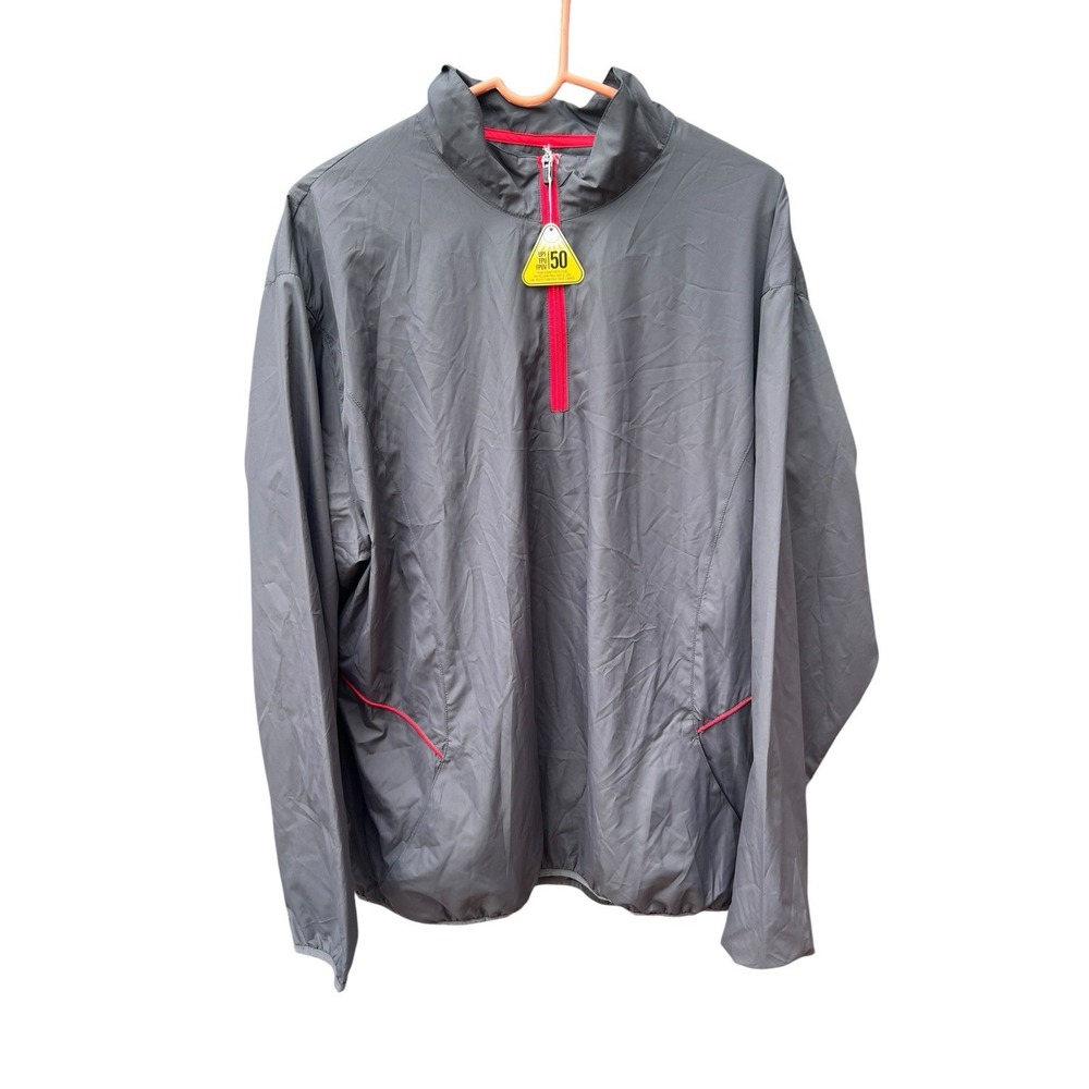PGA Tour Pro Series Golf Pullover Wind Jacket XL XLT Gray Red UPF 50 NWT